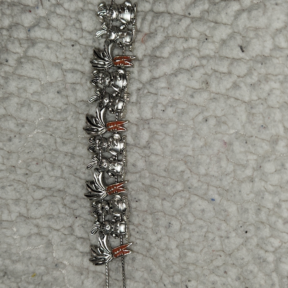 Silver tone rabbit charm bracelet